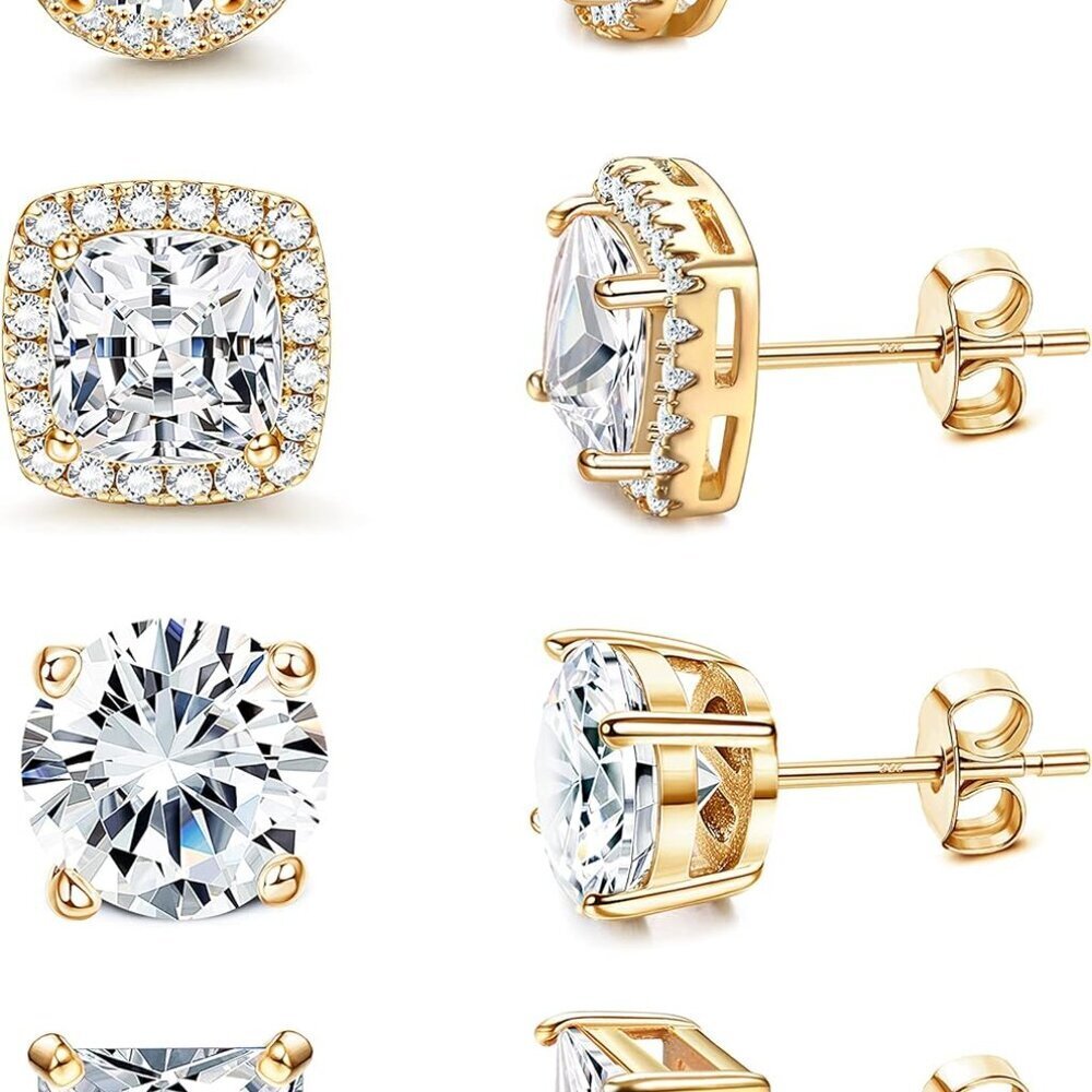 Unisex 8-10mm Sterling Silver Cubic Zirconia Halo Stud Earrings in Gift Box